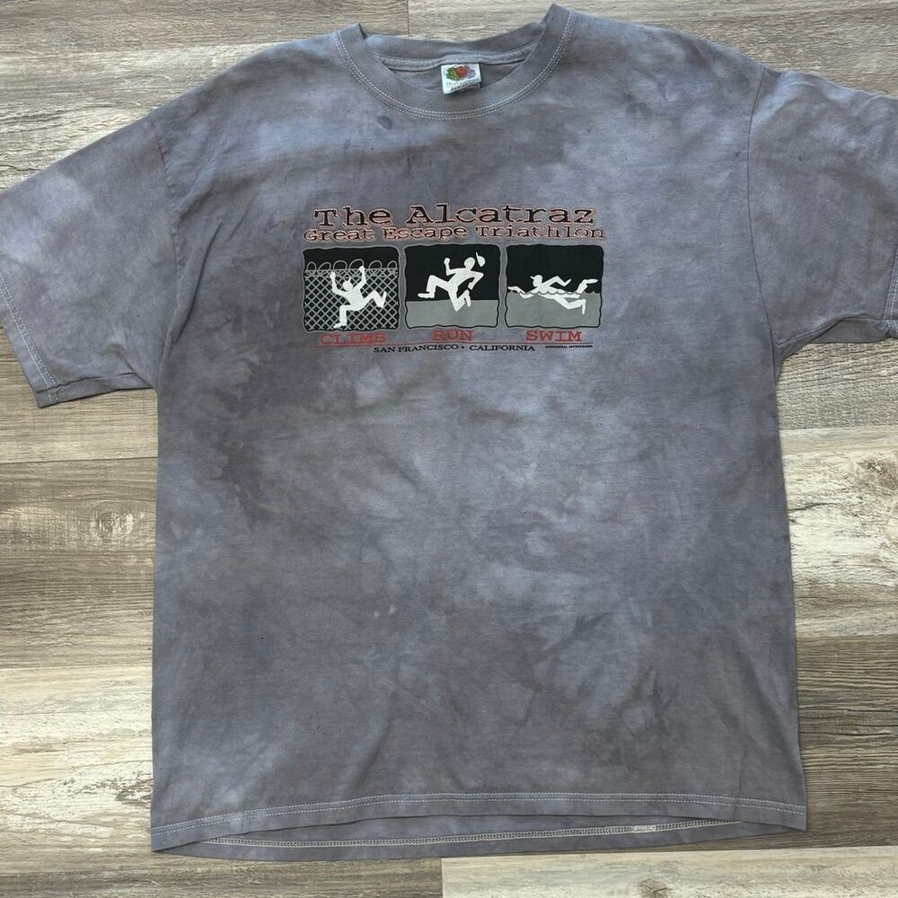 Vintage 90s Y2k Alcatraz Prison Break Gray Tie Dye Mens XL Funny Joke T-Shirt